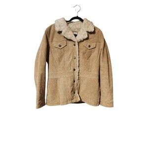 Wilson Maxima Camel Suede Leather with Faux Fur Collar Women's Large Coat Jacket